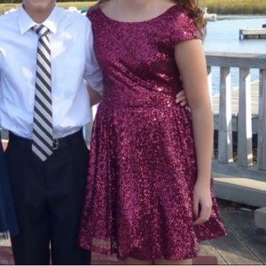 Maroon Sequin Homecoming Dress